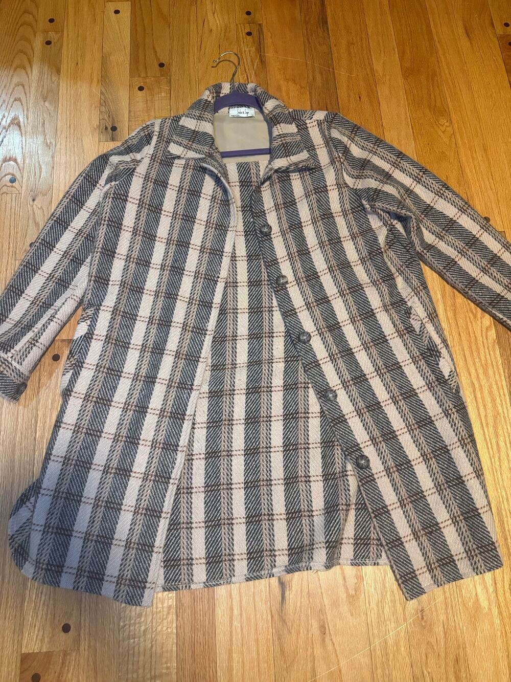 Sadie & Sage Coat Womens XS Wool Plaid Long Shacket Button Front Lined